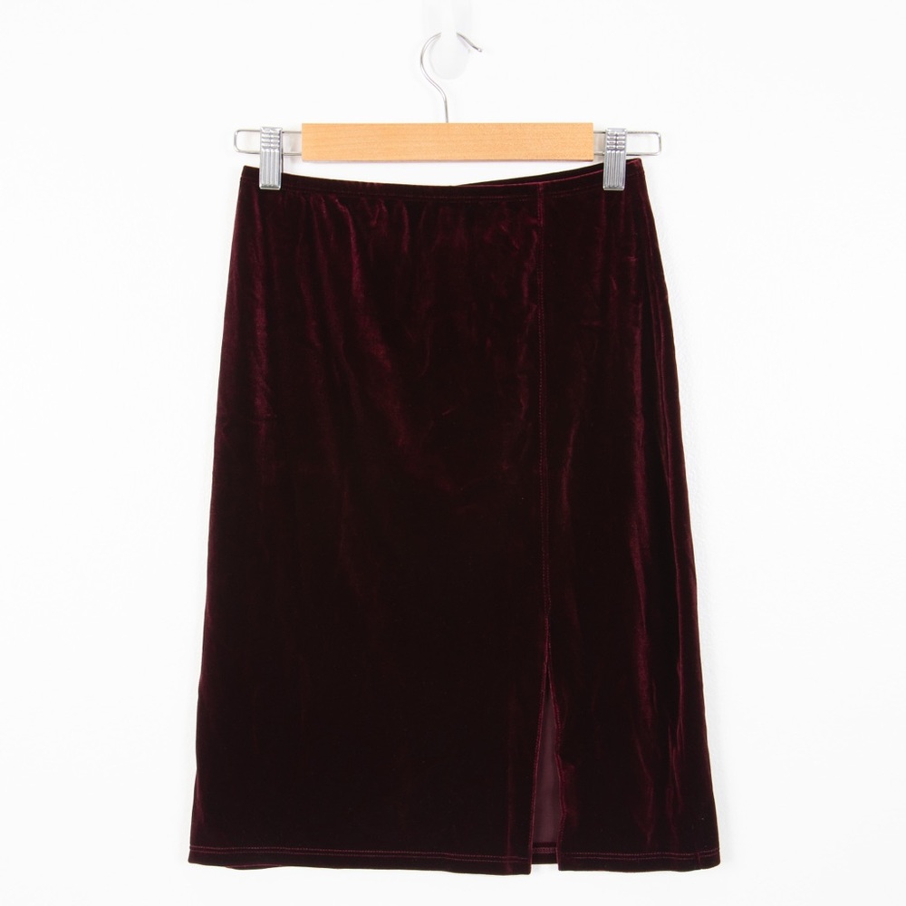 Vintage Y2K Eye Candy Dark Red Velveteen Side Slit Mini Skirt
